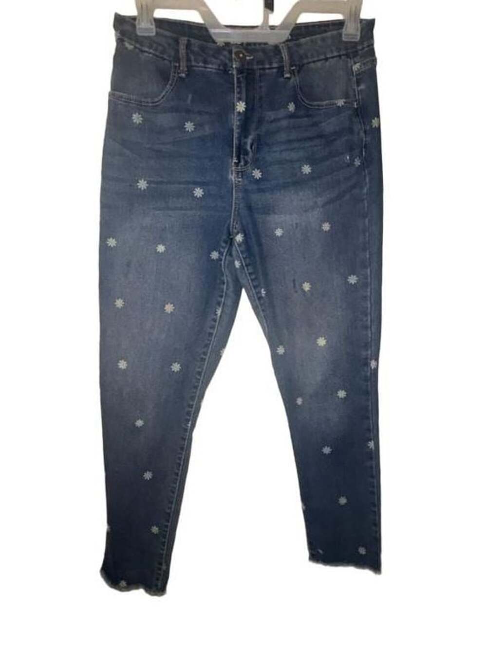 No Boundaries Daisy Dots Print Skinny Jeans Blue Denim Raw Hem Woman’s 15 XXL